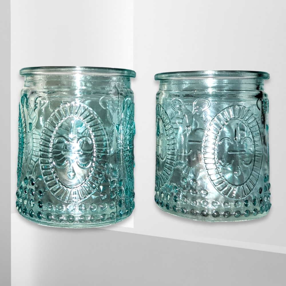 Kate Aspen Blue Tea Light Holders with Le Fleur De LIS Design